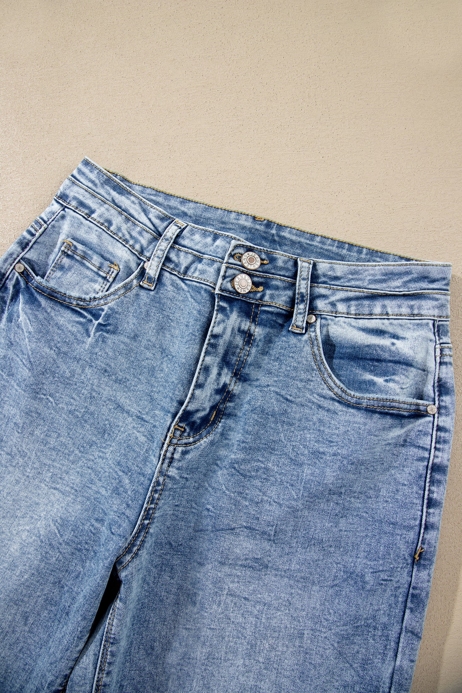 Beau Blue Acid Wash Pocket Detail Flare Jeans