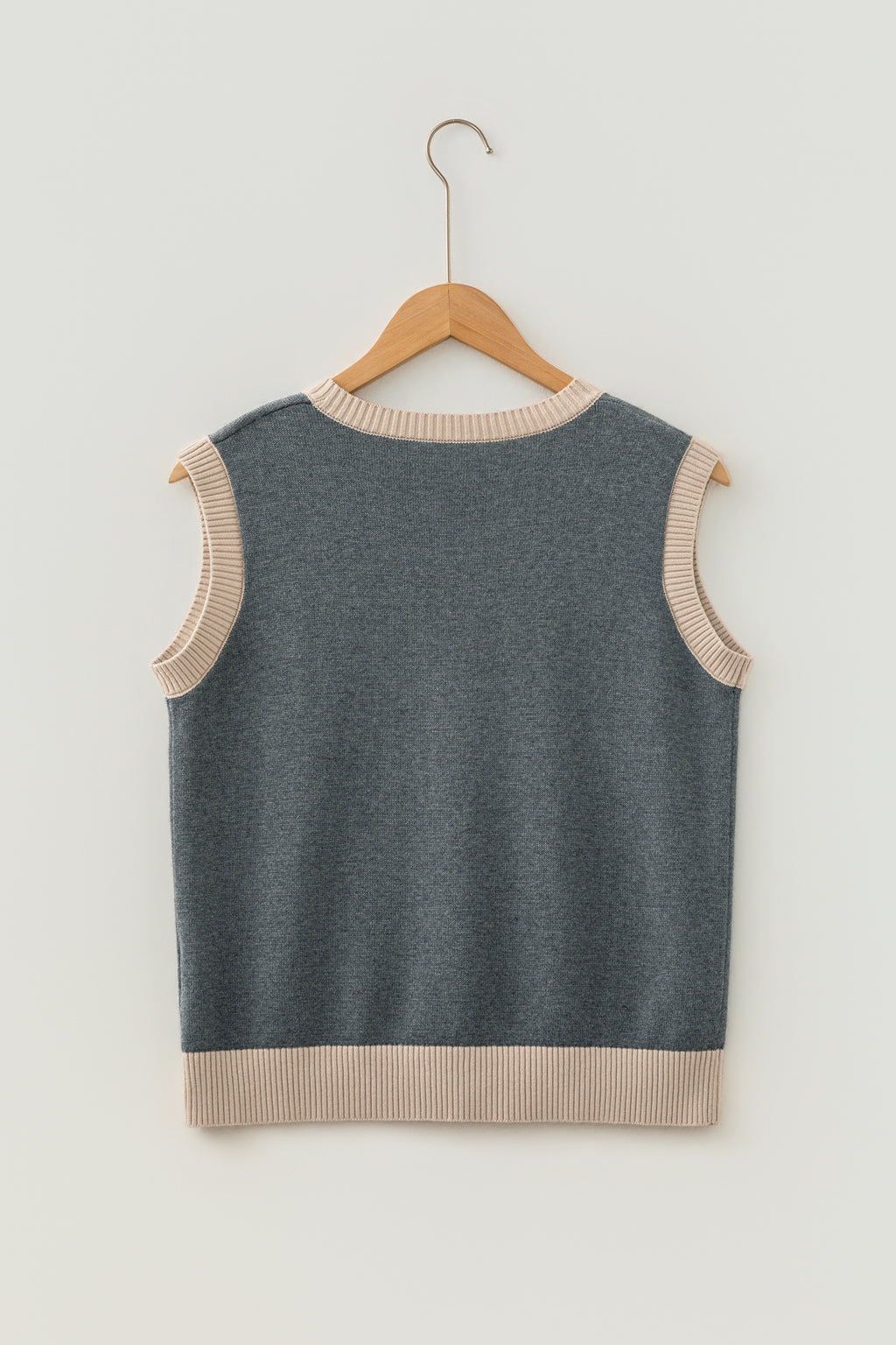 Khaki Western Print Colorblock Sleeveless Knit Vest Regular Length