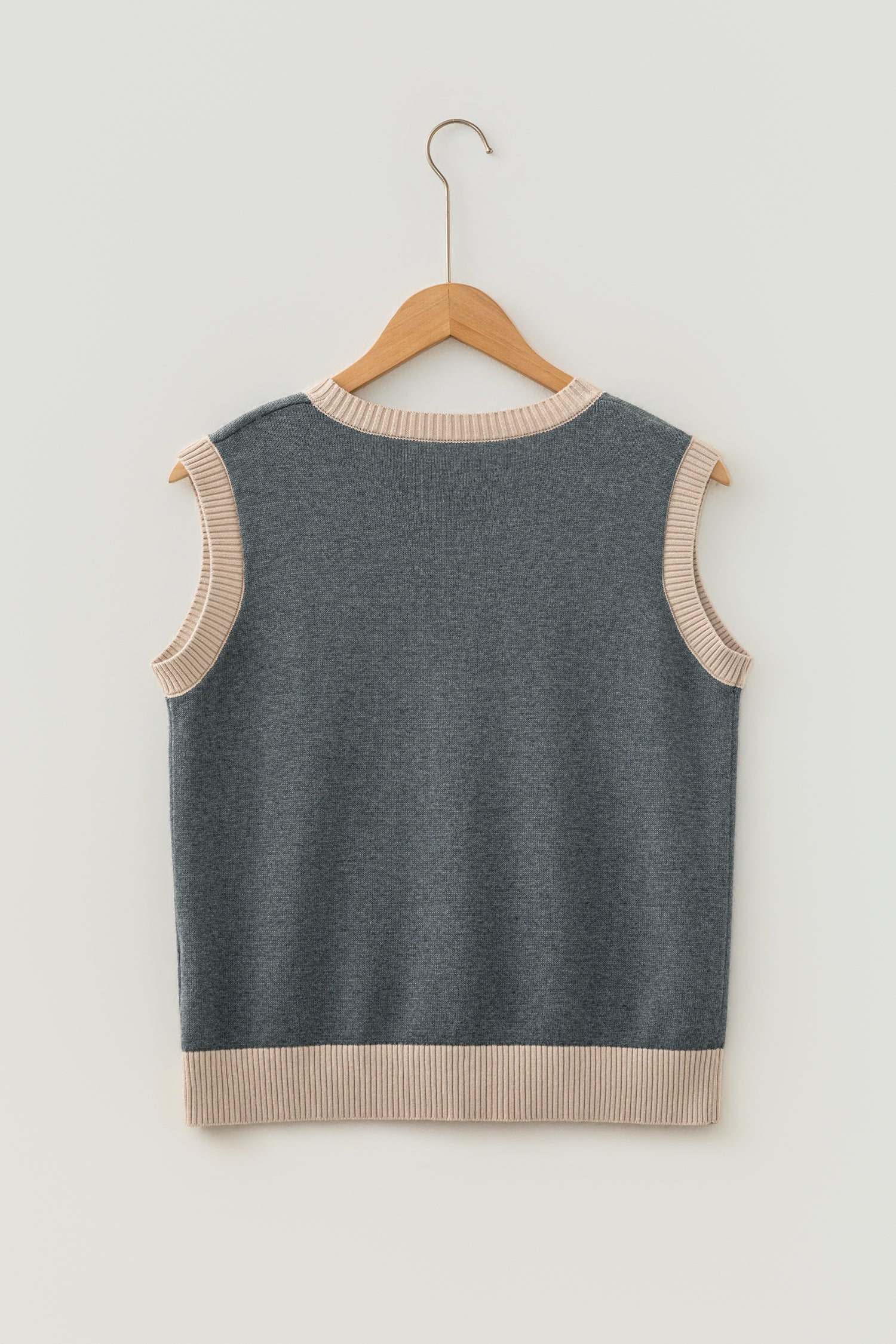Khaki Western Print Colorblock Sleeveless Knit Vest Regular Length