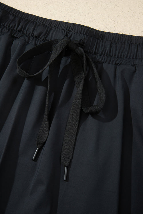 Black Plus Size Drawstring Waist Flared Tennis Skort