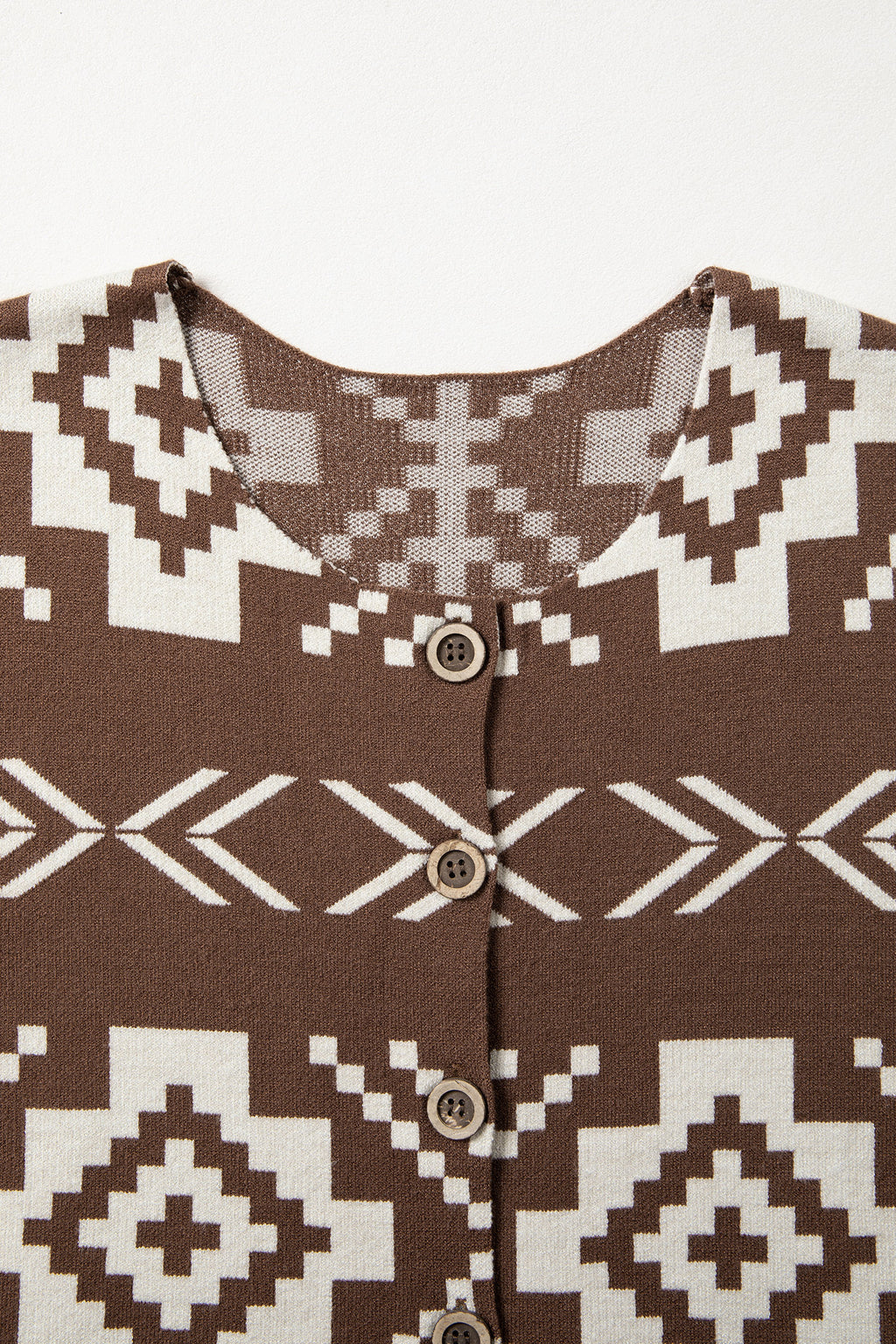 Brown Southwestern Aztec Button Square Neck Sweater Vest